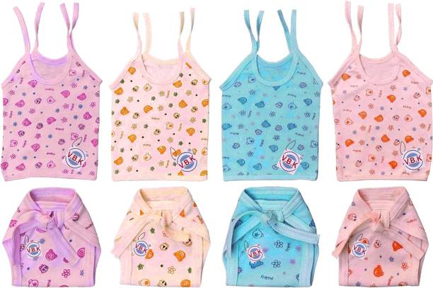 V.B.K Baby Clothes With Jabla (4 Pcs) and Nappy (Langot) (4 Pcs), 0 - 6 Months,Hosiery
