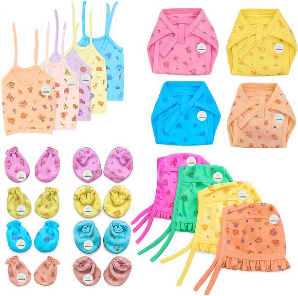frazix Born Baby Full Combo – 16 Pieces 0 to 6 month Newborn Essential Clothing Set