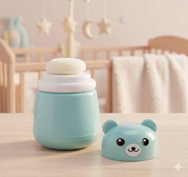 Magic Pebbles Cute Cartoon Powder Puff for Kids with Box Holder Container for Newborn & Kids