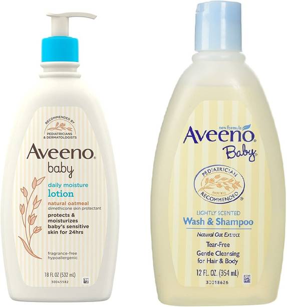 Aveeno Baby Wash & Shampoo 354 ml And Baby Moisturizing Lotion 532 ml (combo)