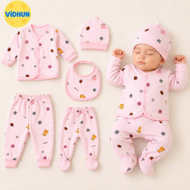 Vidhun Infant Cotton Clothing Gift Set 6 Piece Set for Newborn Baby Girl