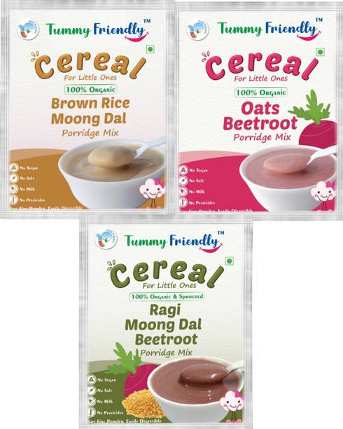 TummyFriendly Foods Certified USDA Organic Stage2 Sprouted Porridge Mixes Trial Packs | Organic Baby Food for 6 Months Old | Sprouted Ragi, Sprouted Brown Rice, Oats, Dal & Vegetable | 50g Each, Cereal