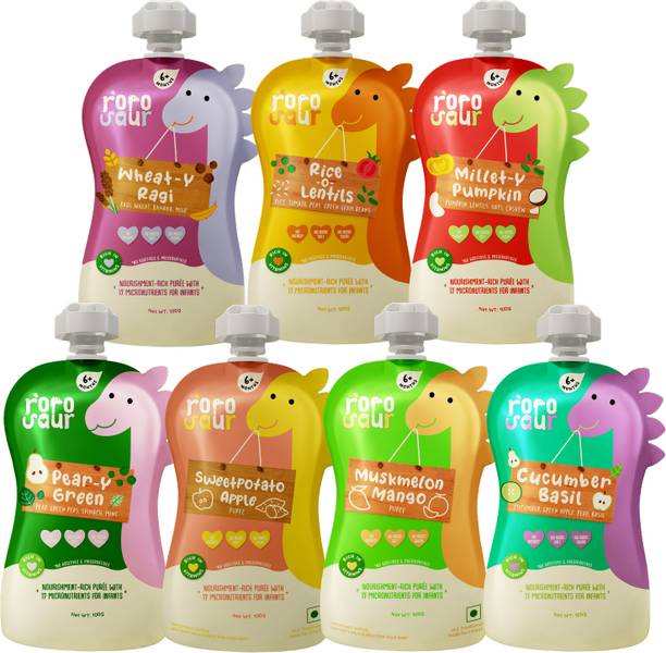 Rorosaur Baby Food - Trial Pack Puree for Little ones (Combo of 7 Flavors), Ready to Eat Cereal