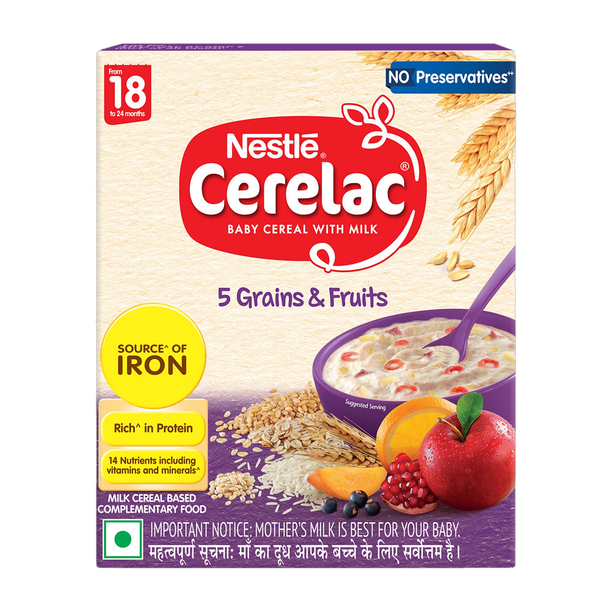 Nestle Cerelac 5 Grains & Fruits Baby Food Cereal with No Preservatives Cereal
