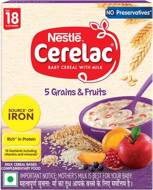 Nestle Cerelac 5 Grains & Fruits Baby Food Cereal with No Preservatives Cereal