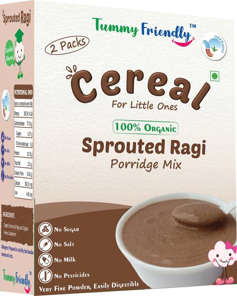TummyFriendly Foods USDA Certified Organic Sprouted Ragi Porridge Mix , Made of Organic Sprouted Ragi for Baby, Rich in Calcium, Iron, Fibre & Micro-Nutrients ,200g Each, 2 Packs Cereal