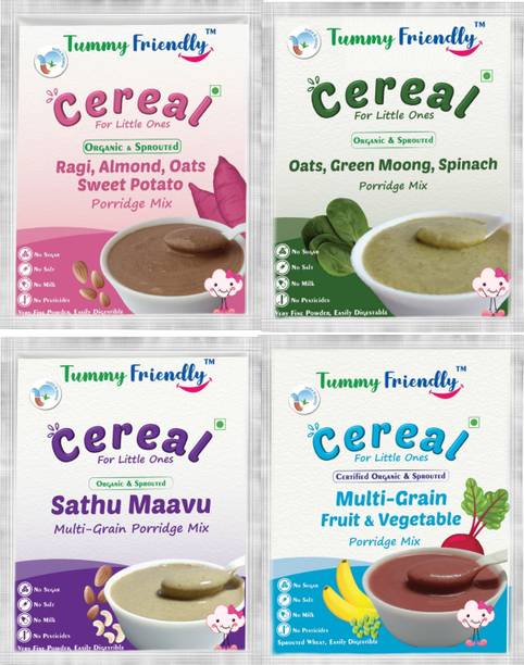 TummyFriendly Foods USDA Certified Stage3 Porridge Mixes Trial Packs - Ragi, MultiGrain, Oats, Sathu Maavu | Organic Baby Food for 8 Months Old Baby |4 Packs, 50g Each Cereal