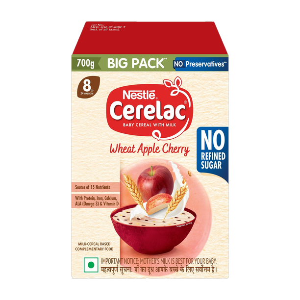 Nestle Cerelac Wheat Apple Cherry Baby Food Cereal with No Refined Sugar & No Preservatives Cereal