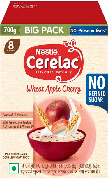 Nestle Cerelac Wheat Apple Cherry Baby Food Cereal with No Refined Sugar & No Preservatives Cereal