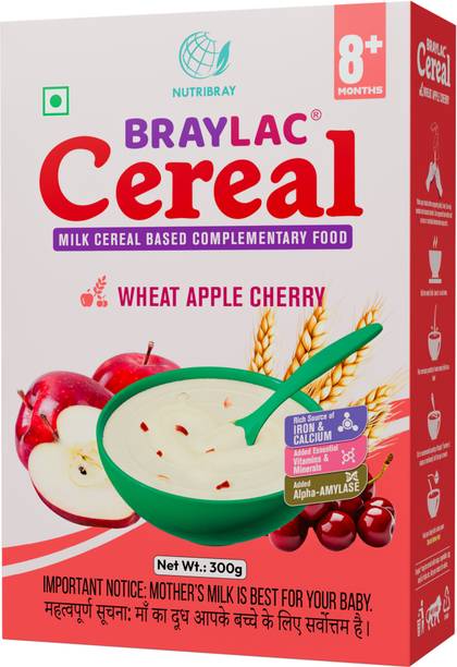 BRAYLAC Wheat Apple Cherry BIB Pack |300 gm | for 8 to 24 months Cereal