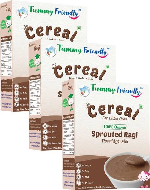 TummyFriendly Foods Organic Sprouted Ragi Porridge Mix , Rich in Calcium, 600g, (200g each pack) Cereal