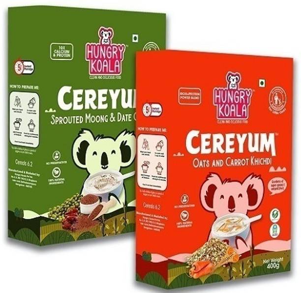 HUNGRY KOALA Sprouted Moong & Dates Cereal + Oats & Carrot Khichdi for Kids Combo Cereal