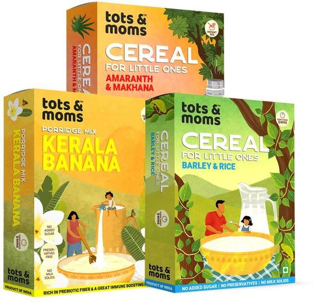 TOTS AND MOMS Organic Calcium Rich Foods Combo | Instant, Healthy & Wholesome Cereals, Porridges with Amaranth, Makhana, Banana, Barley - Pack of 3 Cereal
