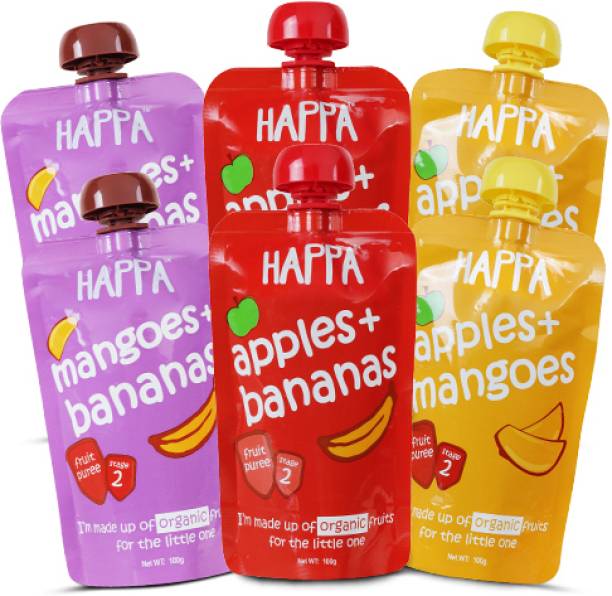 Happa Organic Fruit Puree Combo (Apple&Mango Mango&Banana Apple&Banana) Baby Food, , kids&baby Cereal