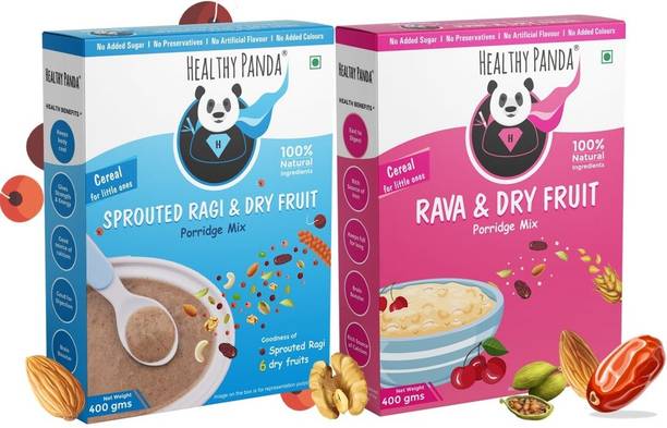 HEALTHY PANDA 100% Natural Cerelac|400g X 2| Ragi & Dry fruit Baby food + Rava & Nuts baby Cereal