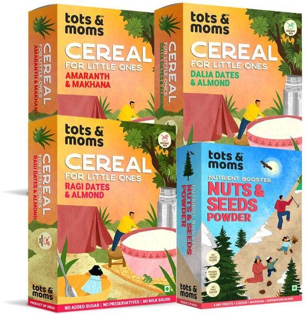 TOTS AND MOMS Travel Foods Combo 2 | Organic & Wholesome Instant Mixes and Nuts & Seeds Powder- Pack of 4 Cereal