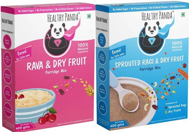 HEALTHY PANDA Sprouted Ragi dry fruit baby food (400G) + Rava dry fruit baby Cerelac (400G) Cereal