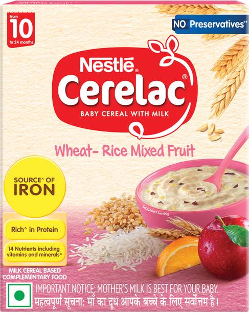 Nestle Cerelac Wheat Rice Mixed Fruit Baby Food Cereal,No Preservatives,10 to 24 Months Baby Cereal