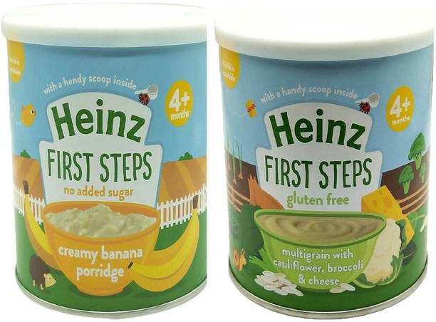 HEINZ First Steps Baby Cereal-Creamy Banana Porridge + MG with CFL,Broccoli Cheese Cereal
