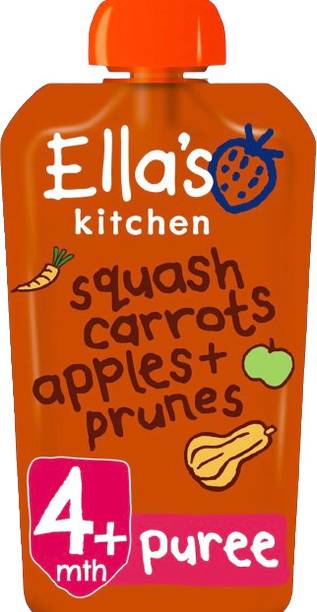 Ella's Kitchen Organic Squash Carrots, Apples + Prunes, UK-made Vegetarian Baby Puree Cereal