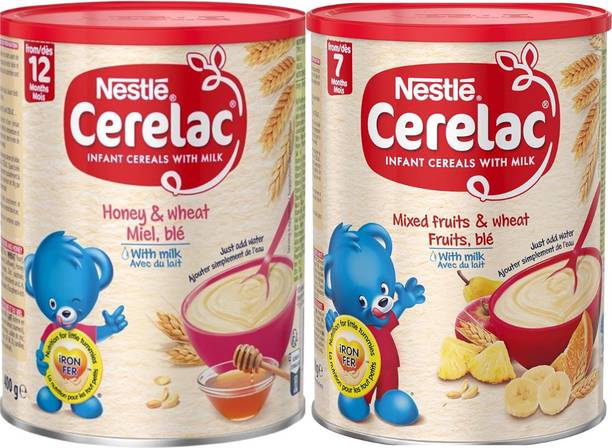 Cerelac Baby Cereal Combo Saver: Honey & Wheat and Mixed Fruits(2x400g), European Made Cereal