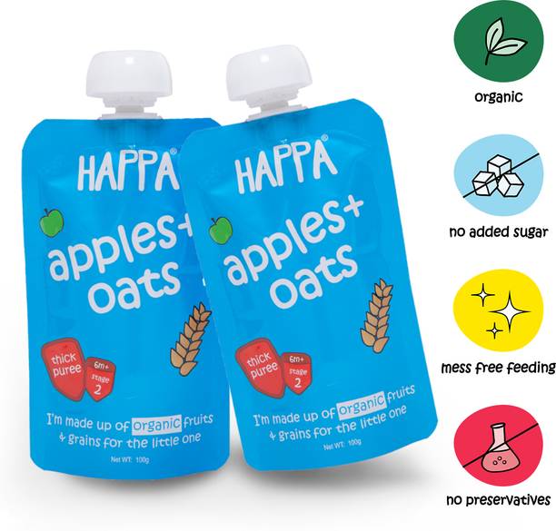Happa Organic Apples And Oats Fruit And Grain Puree, baby food Cereal