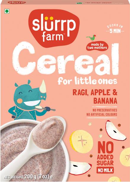 Slurrp Farm No Sugar Ragi & Apple Cereal, Instant Cereal with No Preservatives Cereal