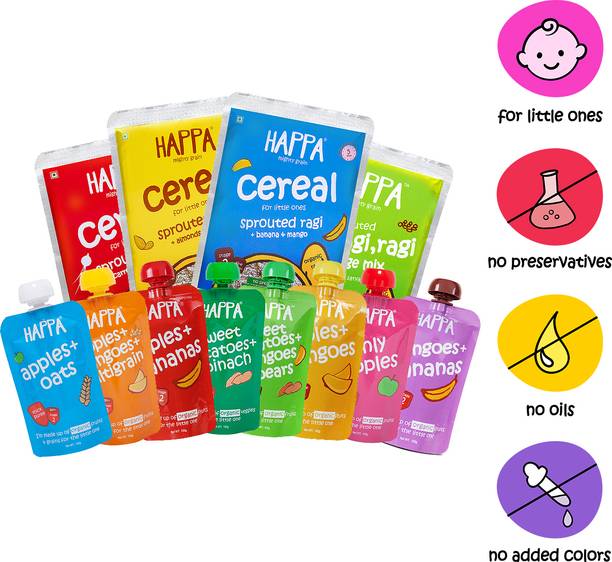 Happa Super Saver Trial Pack of Fruit and Veggie Puree and Ragi Cereals Cereal