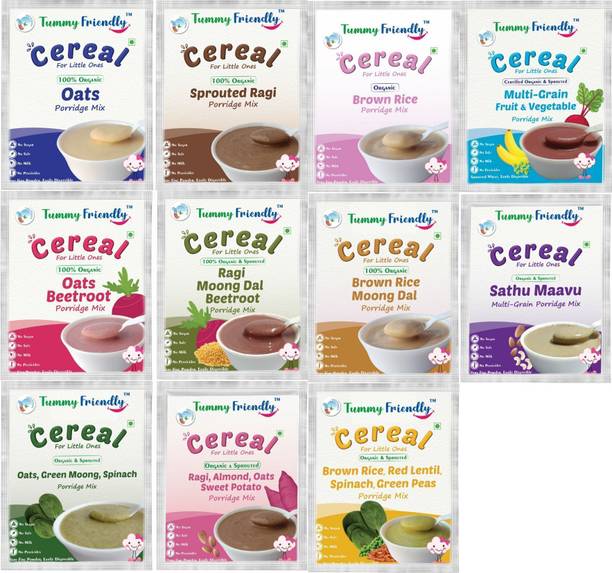 TummyFriendly Foods USDA Certified Stage1, Stage2, Stage3 Porridge Mixes | Organic Baby Food for 6,7,8 Months Old Baby |Trial Packs - 11 Packs, 50g Each Cereal