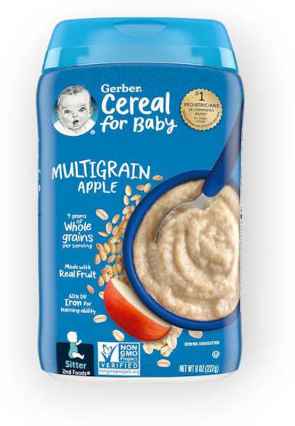 GERBER Multigrain Apple Baby Cereal | Real Fruit, Whole Grains, Iron, Non-GMO Cereal