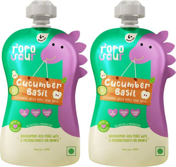 Rorosaur Baby Food - Cucumber, Green Apples, Pear & Basil, Ready to Eat Porridge & Cereal