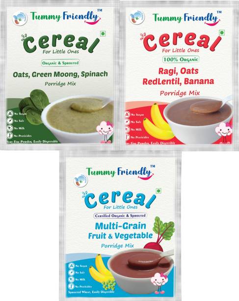 TummyFriendly Foods USDA Certified Stage3 Porridge Mixes Trial Packs - Ragi, Oats, MultiGrain |Organic Baby Food for 8 Months Old Baby |3 Packs, 50g Each Cereal