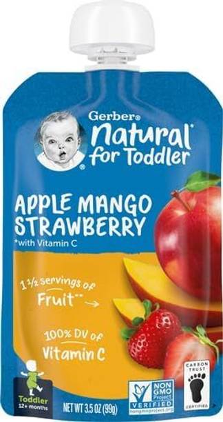 GERBER Natural for Baby Apple Mango Strawberry Baby Puree, US-made Cereal