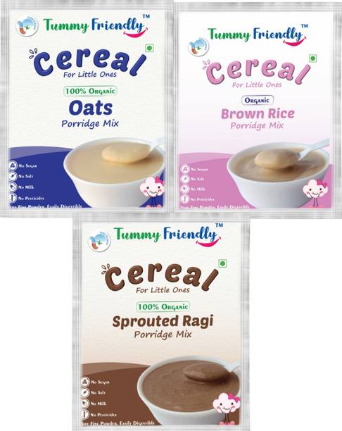 TummyFriendly Foods Certified USDA Organic Stage1 Sprouted Porridge Mixes Trial Packs Sprouted Ragi, Sprouted Brown Rice and Oats | 50g Each, Cereal