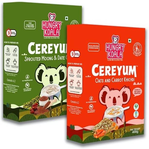 HUNGRY KOALA Sprouted Moong & Dates Cereal + Oats & Carrot Khichdi Cereal for Kids (Combo 2) Cereal