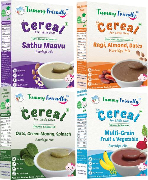 TummyFriendly Foods USDA Organic Certified Stage3 Sprouted Porridge Mixes Combo - 4 Packs With Oats | Organic Baby Food for 8 Months Old Baby |4 Packs, 200g Each Cereal