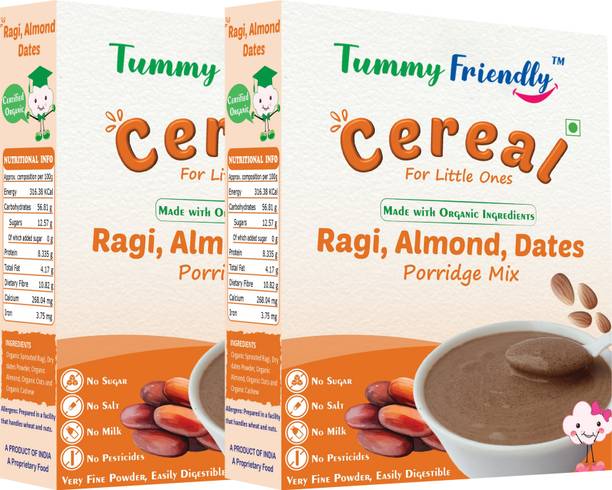 TummyFriendly Foods Organic Sprouted Ragi, Almond, Dates Porridge Mix | 400g, 200g each pack Cereal