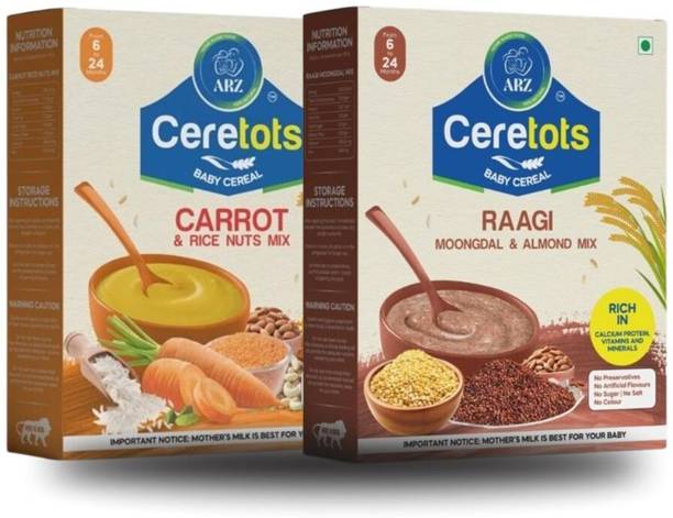 arz home made food ARZ CERETOTS Raagi Moongdal + Carrot & Rice for Kids Cereal