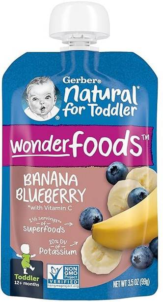GERBER Natural for Toddler Wonder Foods Banana Blueberry Baby Puree, US-made Cereal