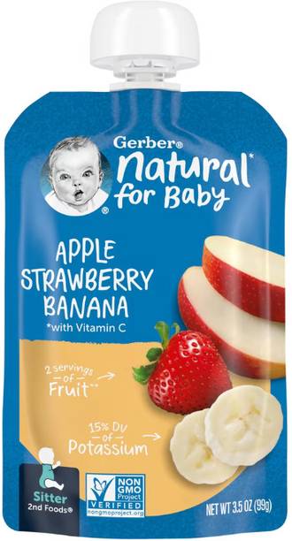 GERBER Natural for Baby Apple Strawberry Banana Baby Puree, US-made Cereal