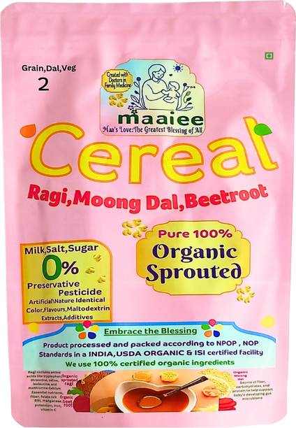 MAAIEE Sprouted Ragi Moong Beetroot Cereal, No Sugar, Milk No Preservatives Cereal