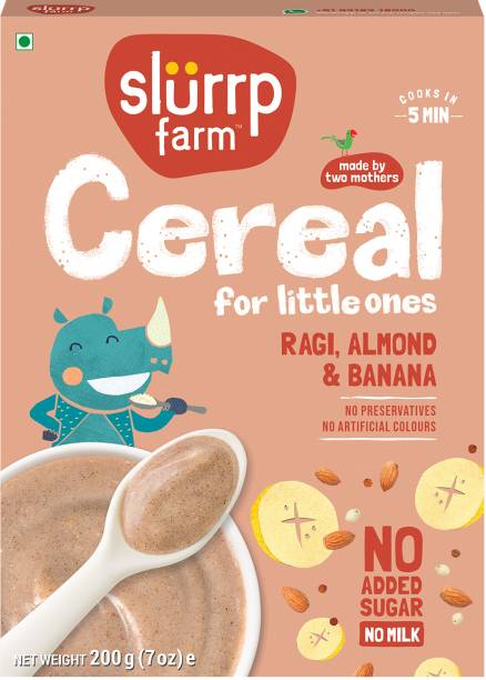 Slurrp Farm No Added Sugar Ragi Almond Banana| Mildly Sweet with Date Powder Instant Cereal