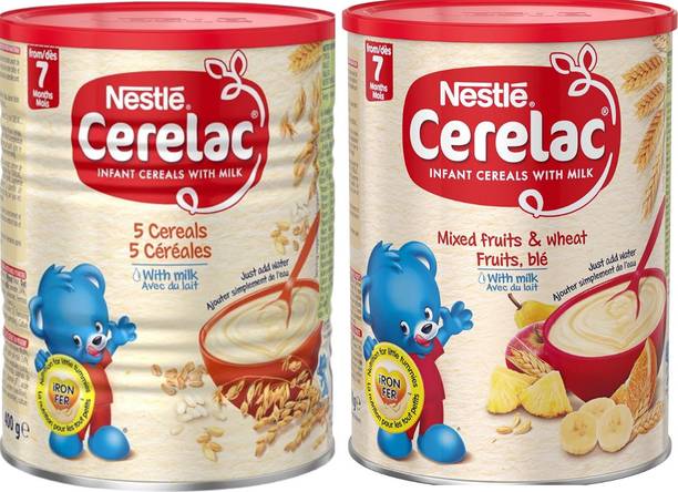 Cerelac Baby Cereal Combo: 5 Cereals and Mixed Fruits & Wheat (2x400g), European Made Cereal