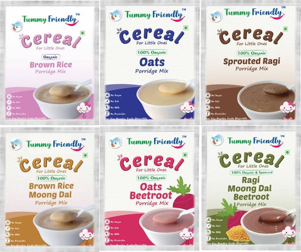 TummyFriendly Foods USDA Certified Stage1, Stage2 Porridge Mixes - Trial Packs | Organic Baby Food for 6 Months Old Baby |6 Packs, 50g Each Cereal