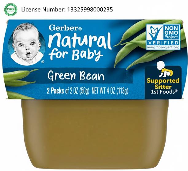 GERBER Natural for Baby Green Bean Baby Food 113g Stage 1 Baby Food| Non Gmo Cereal
