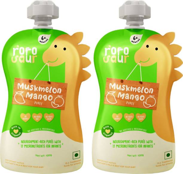 Rorosaur Baby Food - Muskmelon & Mango Porridge Puree for Little Ones, Ready to Eat Cereal