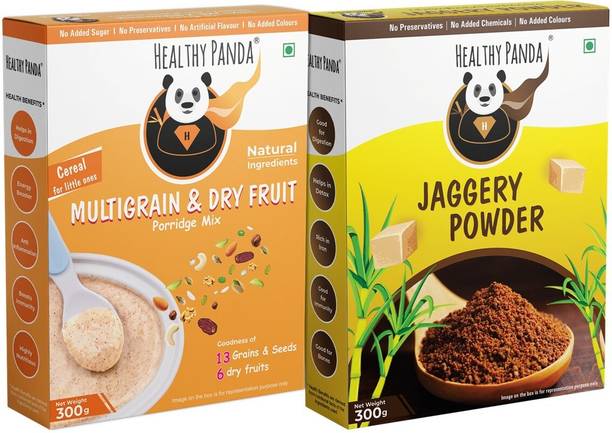 HEALTHY PANDA Baby food Combo|300G X 2|Multigrain Dry fruits Powder|Jaggery| Sathu|Baby Cereal