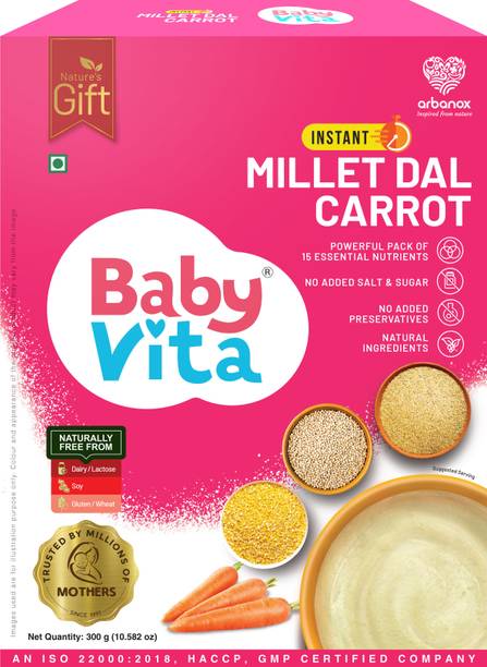 Babyvita Millet Dal Carrot Mix |No Added Salt/Sugar|Expert-Developed Cereal