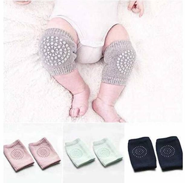 WINMART Baby Knee Pads for Crawling, Anti-Slip Padded Stretchable Elastic Cotton Soft Breathable Comfortable Knee Cap Elbow Safety Protector (Set of 2 Pairs)(Multi Color) Multicolor Baby Knee Pads