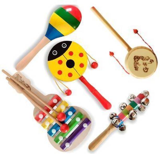Little Mind Wooden Rattle Set with 5-Note Xylophone for Infants and Toddlers Rattle